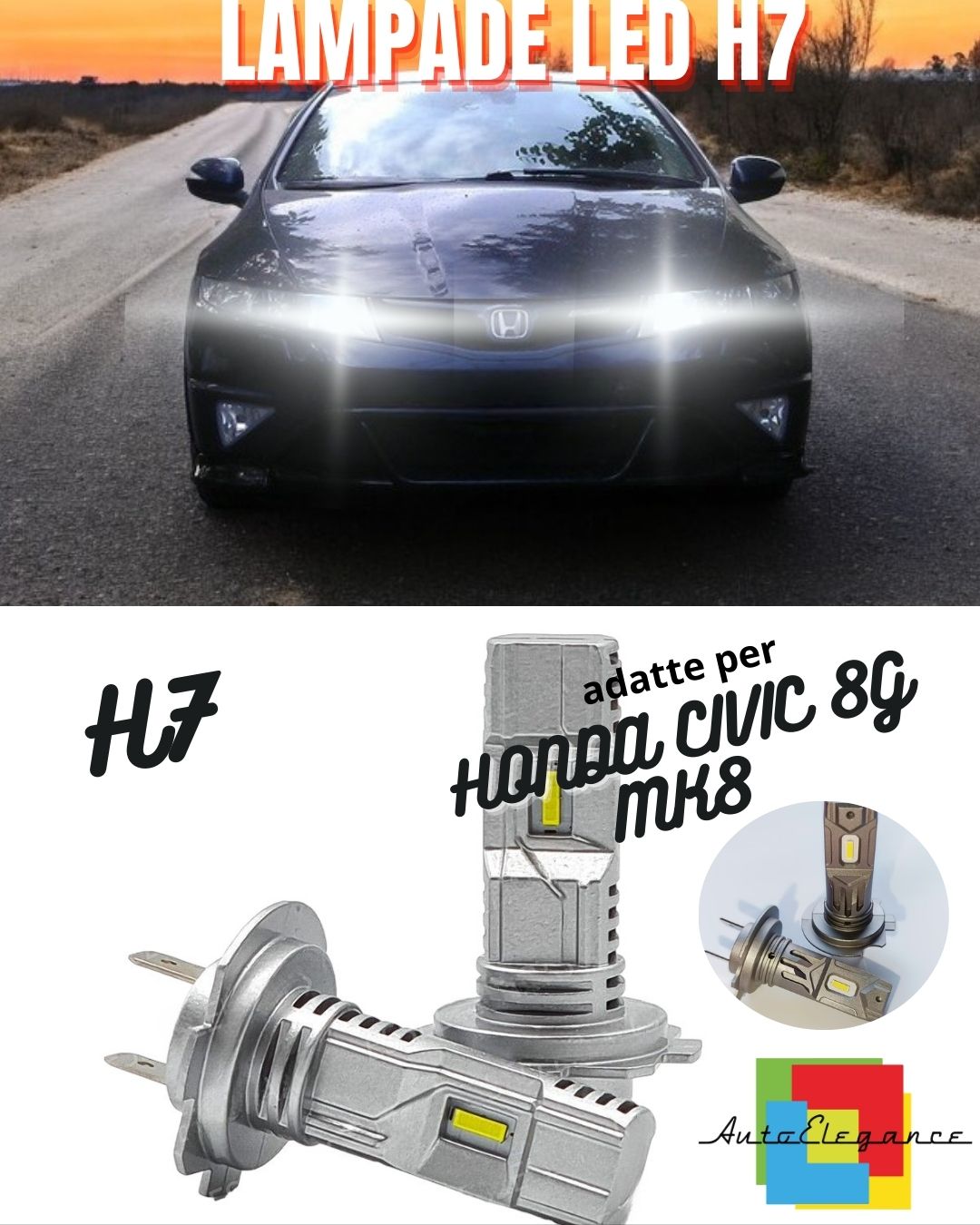 😎KIT LED H7 PER HONDA CIVIC 8G MK8 VIII 6000K 6000 LUMEN CANBUS ANABBAGLIANTI😎