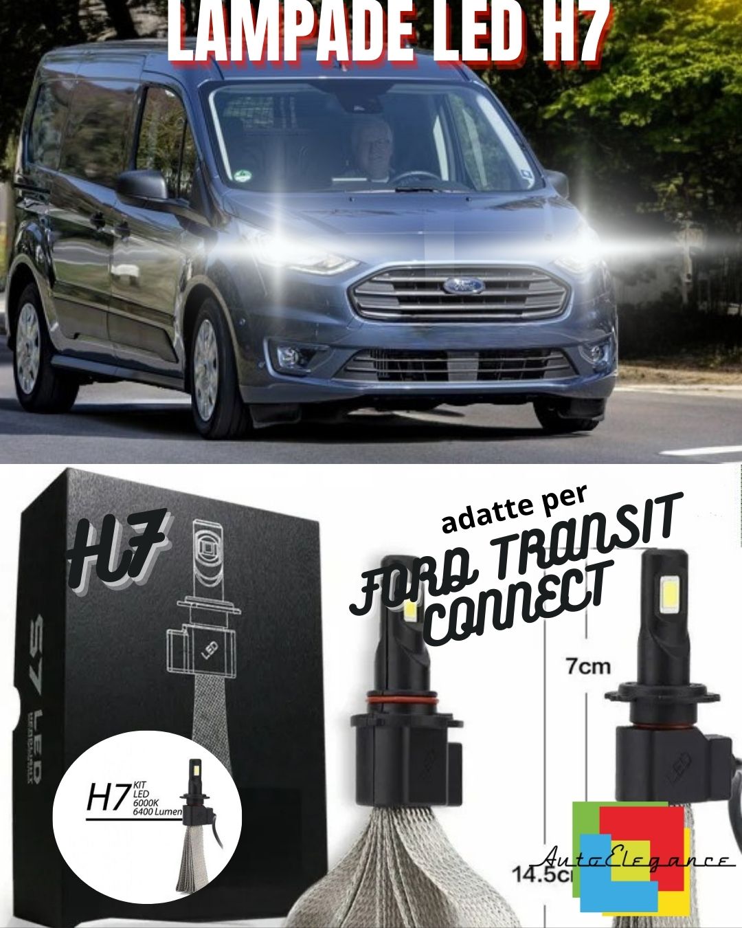 🖤H7 LED KIT FORD TRANSIT CONNECT 6000K XENON 6400 LUMEN LOW BEAM🖤 