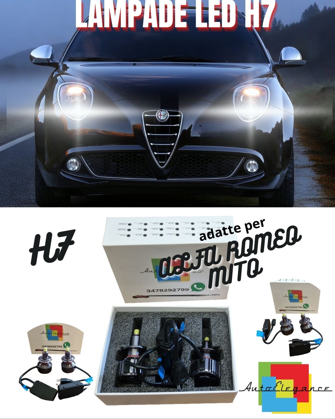 FULL LED KIT H7 CANBUS ALFA ROMEO MITO 6000K WHITE 9600 LUMEN 80W NO ERROR 