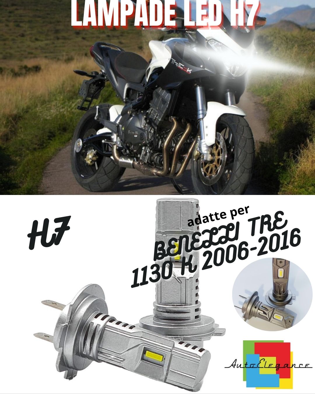 😍KIT LED H7 6000K BIANCO 6000 LUMEN BENELLI TRE 1130 K COMPATTE 2 Pezzi😍