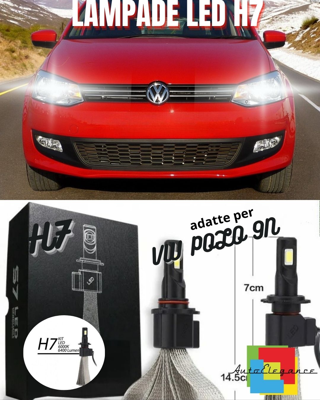 VW POLO 9N LED LOW BEAM LAMP KIT LED H7 6000K 6400 LUMEN NO ERROR 