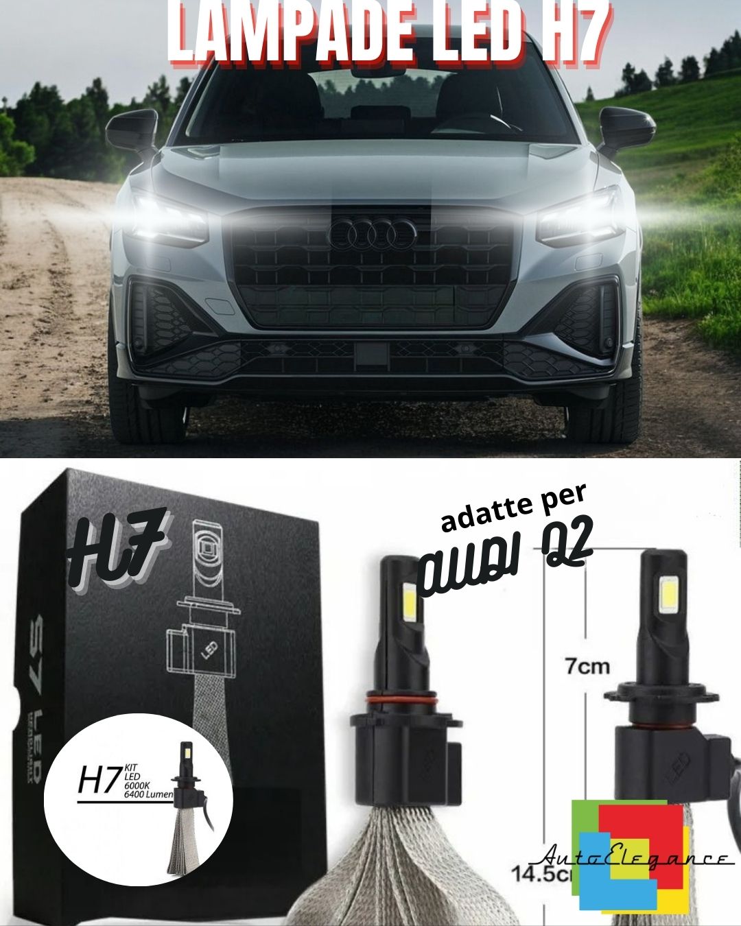😎AUDI Q2 LED LOW BEAM LAMP KIT LED H7 6000K 6400 LUMEN NO ERROR😎 