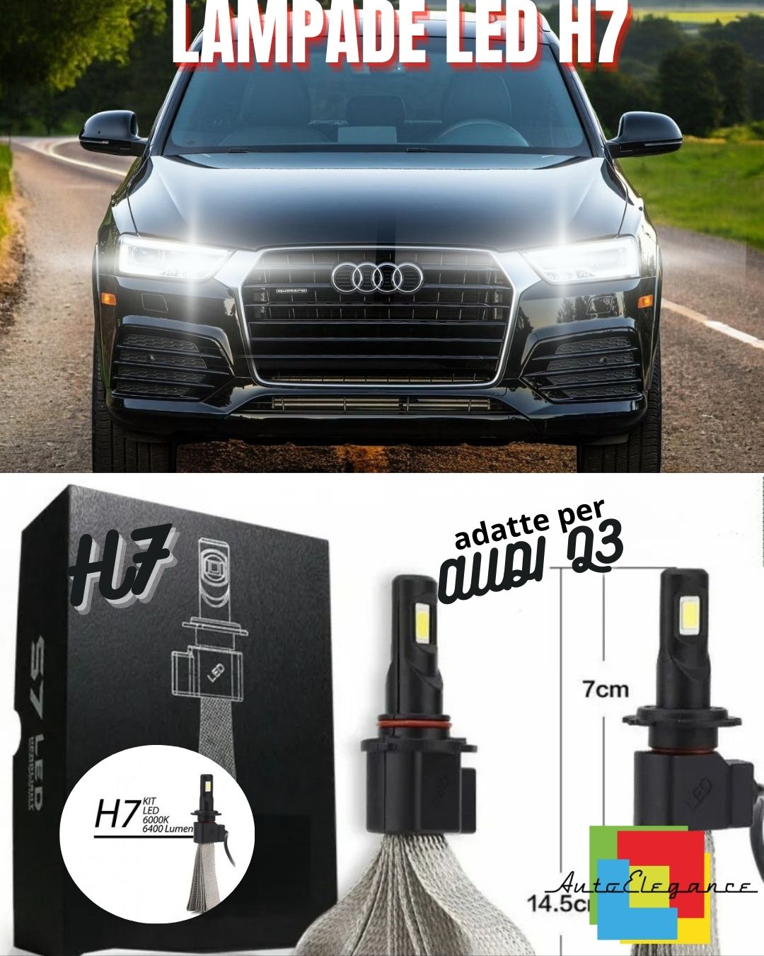🖤KIT LED H7 ABBAGLIANTI LED AUDI Q3 LED H7 6000K 6400 LUMEN🖤
