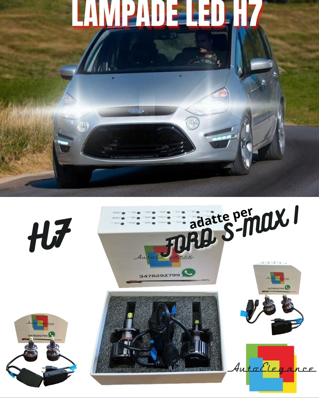 🤩KIT FULL LED H7 FORD S-MAX I 6000K XENON BIANCO GHIACCIO NO ERROR 9600 LUMEN🤩