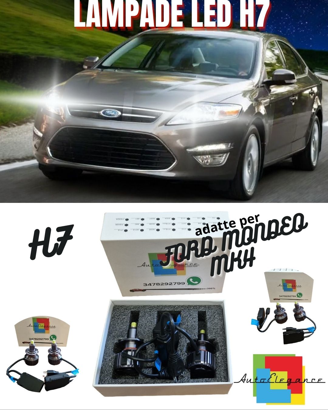 😎KIT FULL LED H7 6000K CANBUS LED PER LENTICOLARI FORD MONDEO MK4 NO AVARIA😎