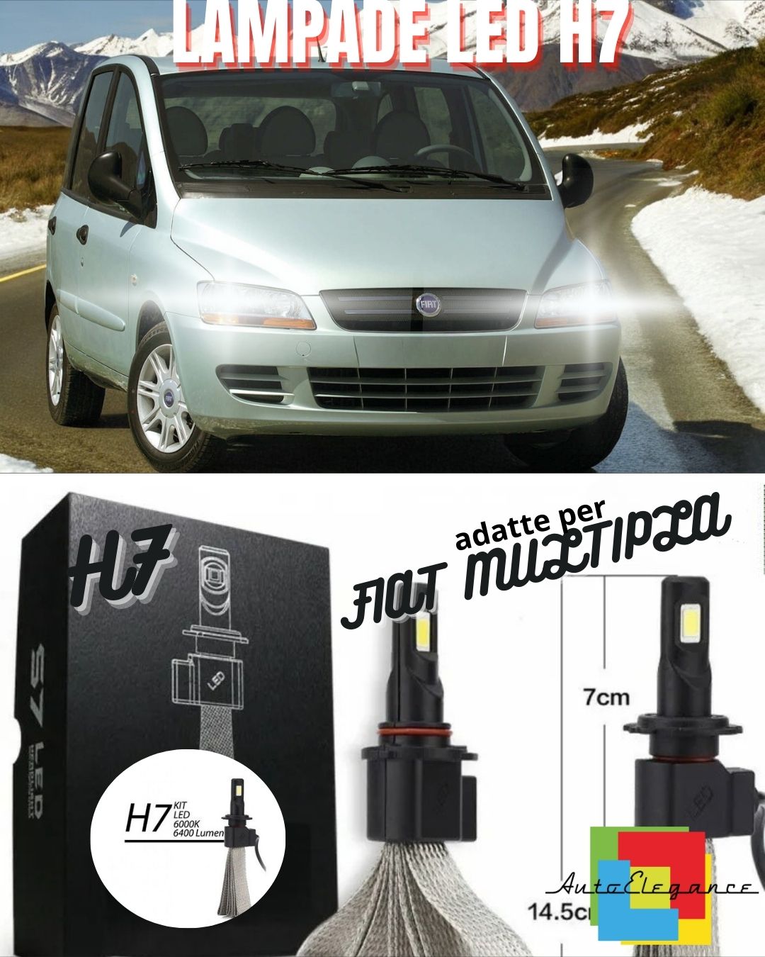 ✨KIT FULL LED FIAT MULTIPLA LAMPADE LED H7 6000K BIANCO GHIACCIO NO ERROR✨