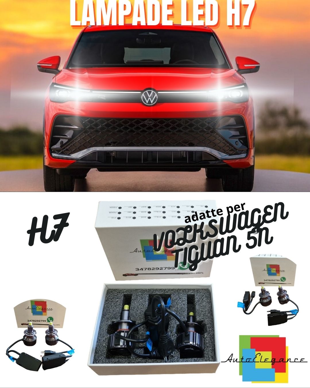 ❤️KIT LED H7 CANBUS VOLKSWAGEN TIGUAN 5N LED 360° 9600 LUMEN 6000K ABBAGLIANTI❤️
