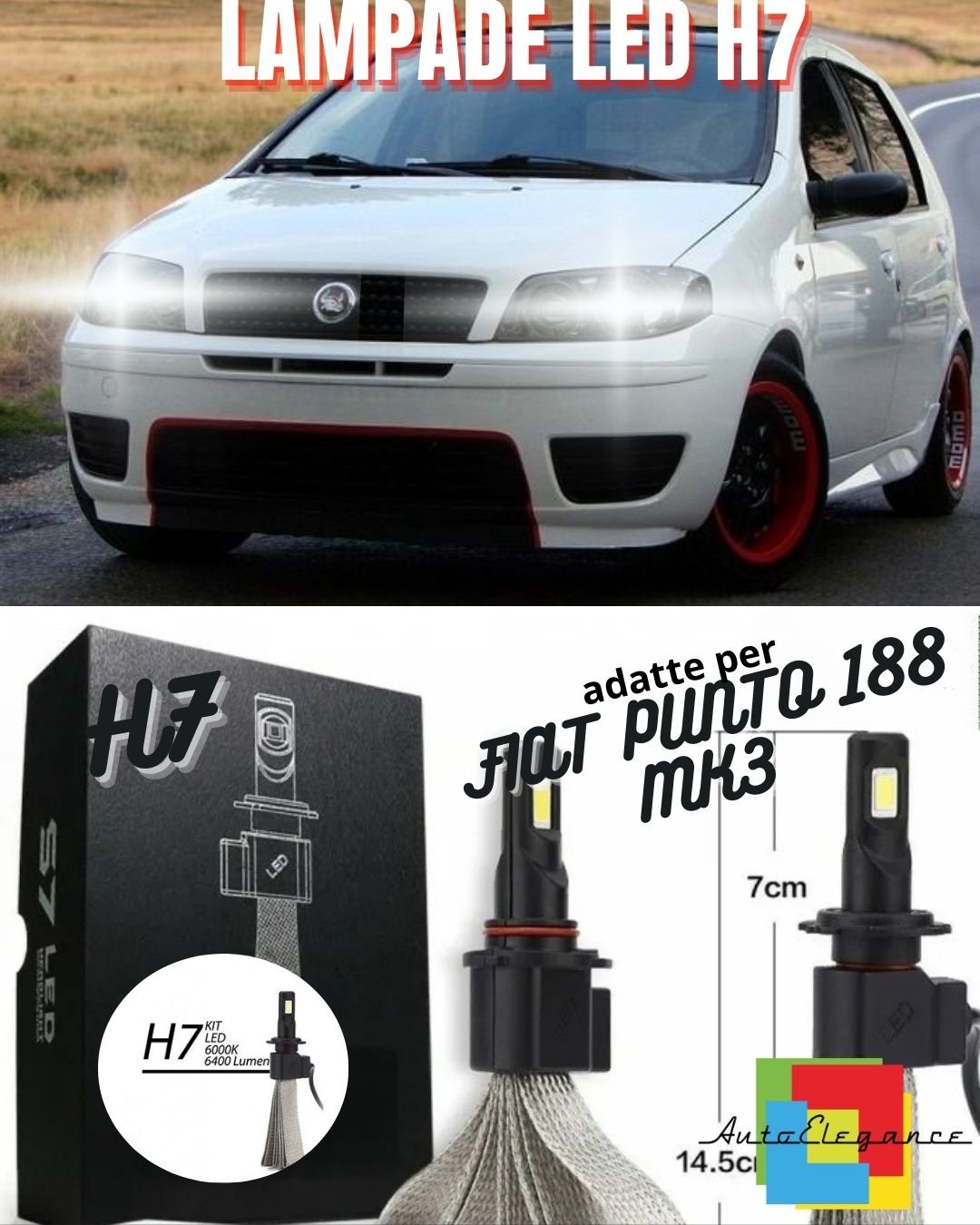 🤍KIT LAMPADE ANABBAGLIANTI LED FIAT PUNTO 188 MK3 H7 6000K XENON BIANCO🤍