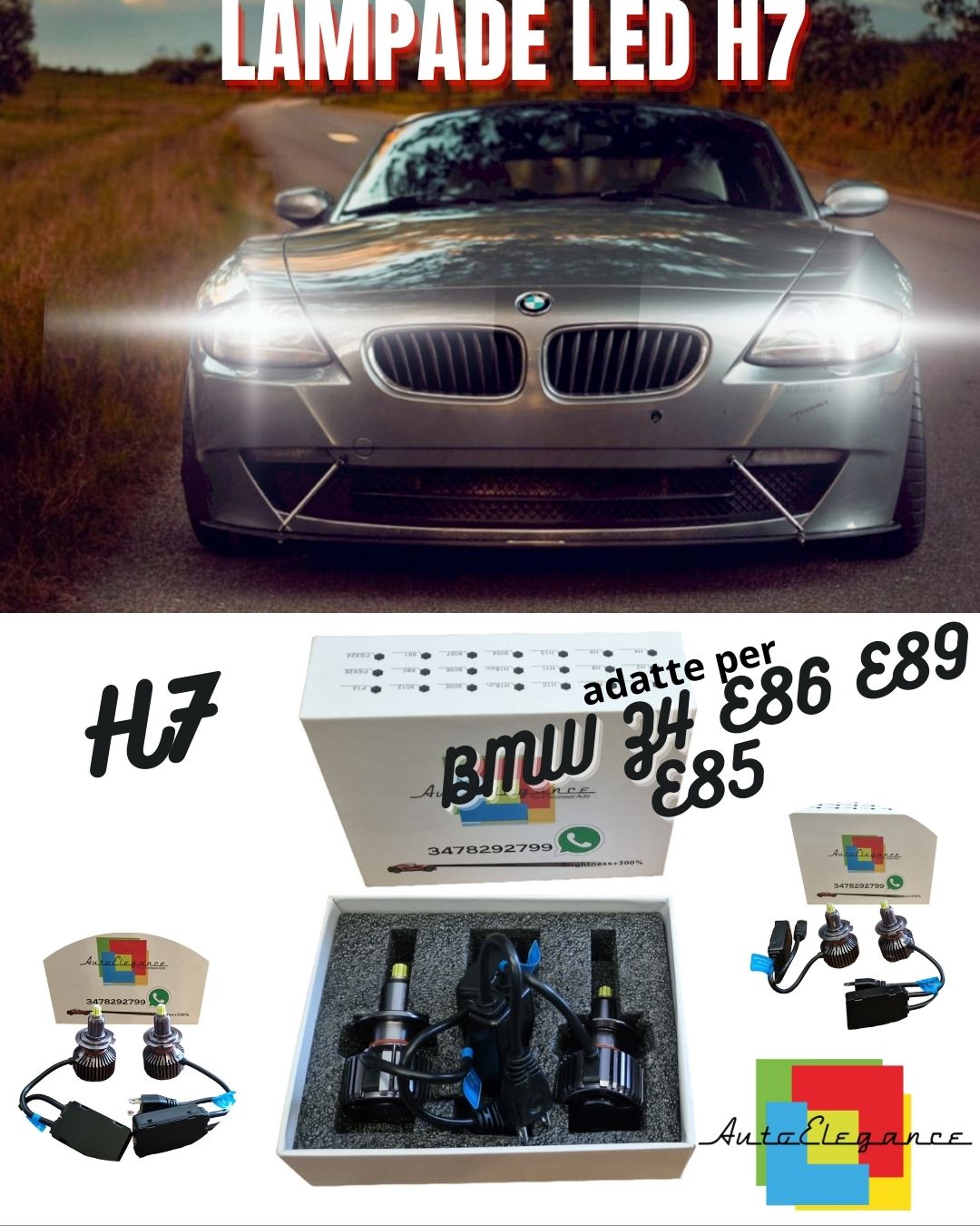 😍KIT LED H7 CANBUS LED 9600 BMW Z4 E86 E89 E85 6000K BIANCO ANABBAGLIANTI😍