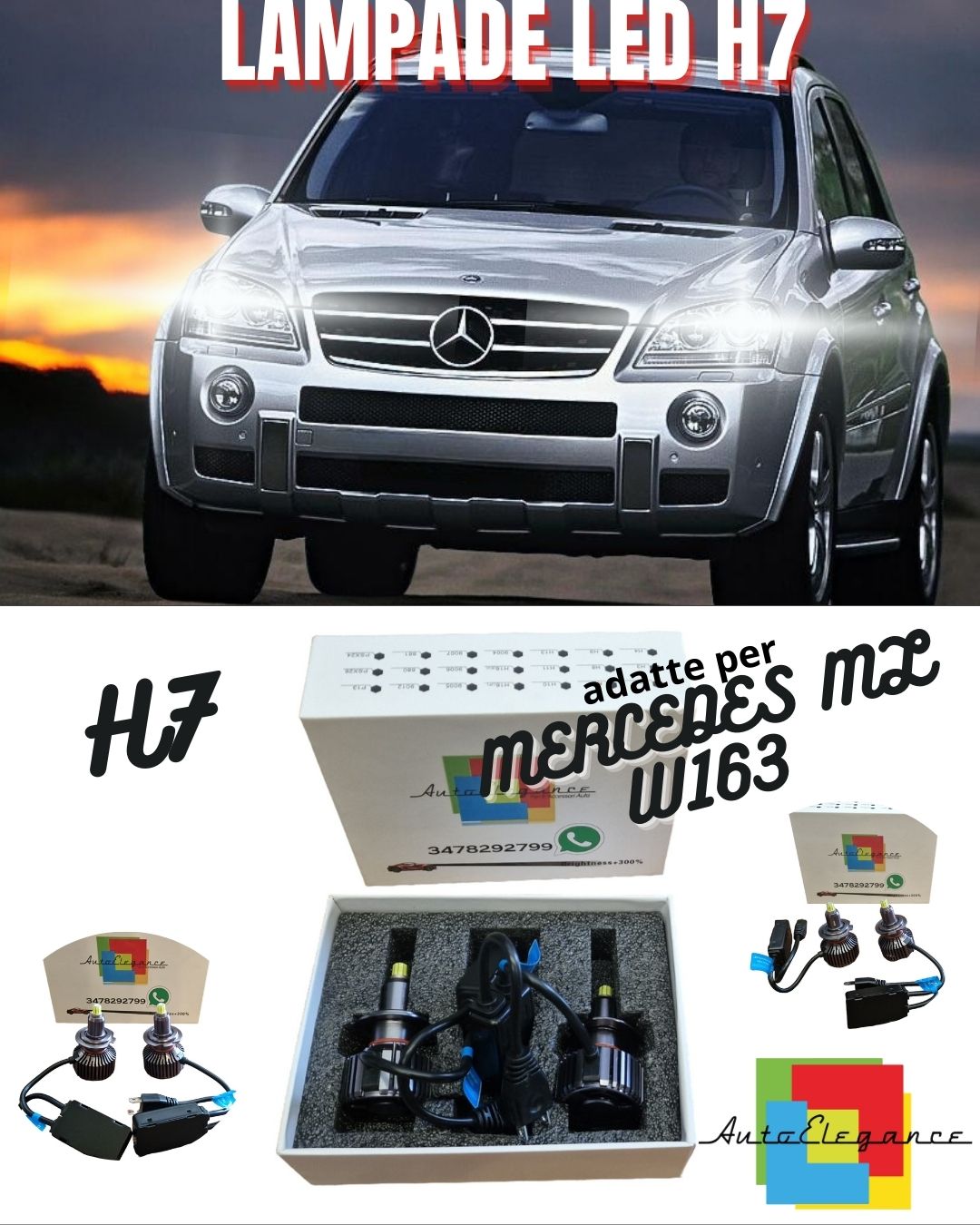 ❤️KIT LED H7 CANBUS LED 9600 LUMEN MERCEDES ML W163 6000K BIANCO ANABBAGLIANTI❤️