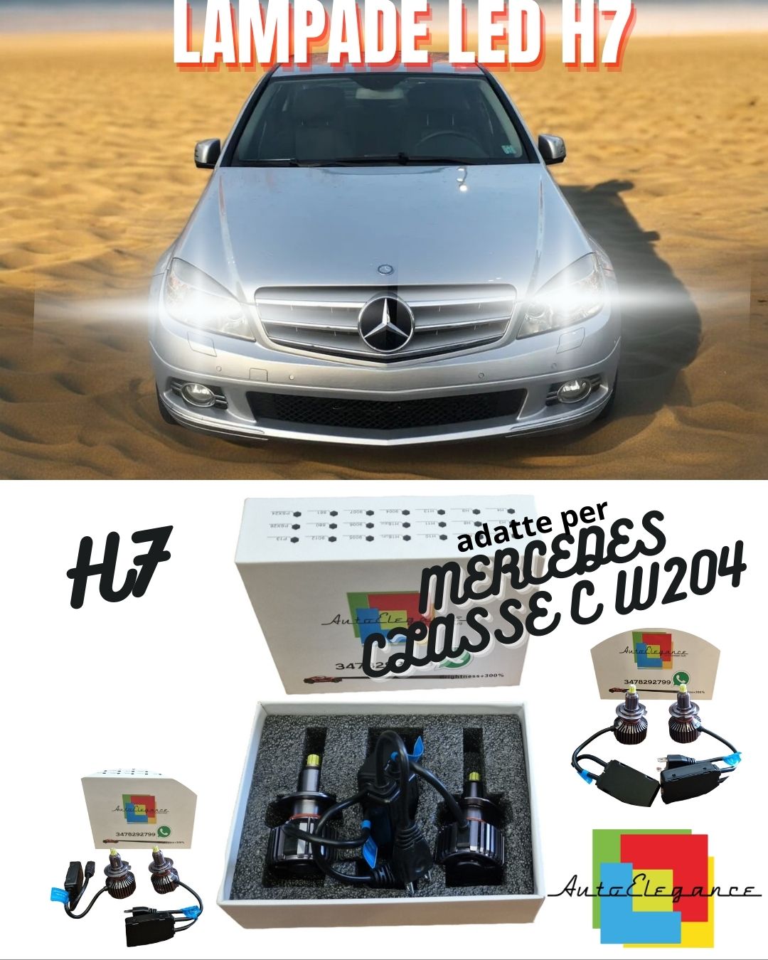 ⚡KIT FULL LED H7 6000K CANBUS LED LENTICOLARI MERCEDES CLASSE C W204 NO AVARIA⚡