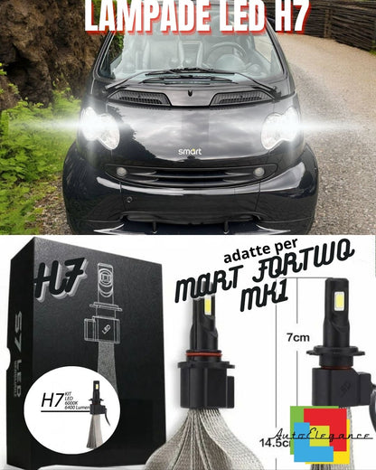 🖤KIT FULL LED SMART FORTWO MK1 LAMPADE LED H7 6000K BIANCO GHIACCIO NO ERROR🖤