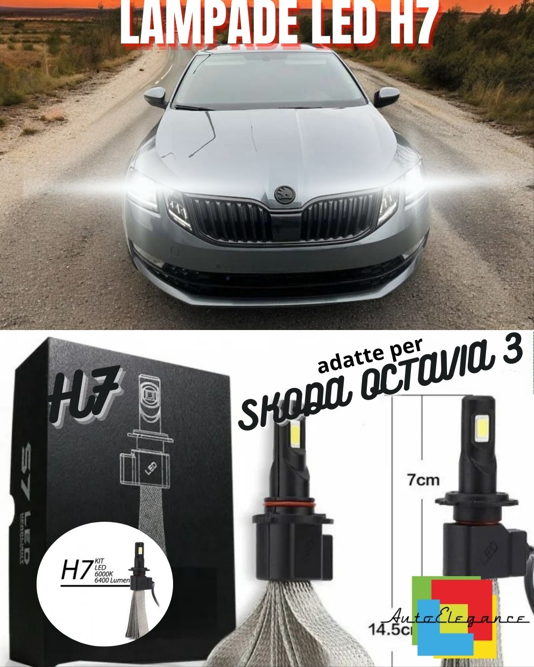 😎SKODA OCTAVIA 3 RESTYLING H7 LED KIT 6000K XENON 6400 LUMEN LOW BEAM😎