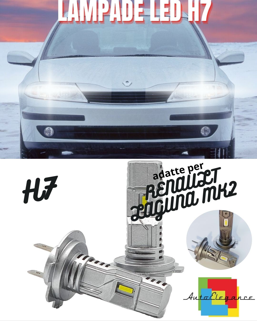 🤍KIT LED H7 PER RENAULT LAGUNA 2 6000K BIANCO 6000 LUMEN CANBUS ANABBAGLIANTI🤍