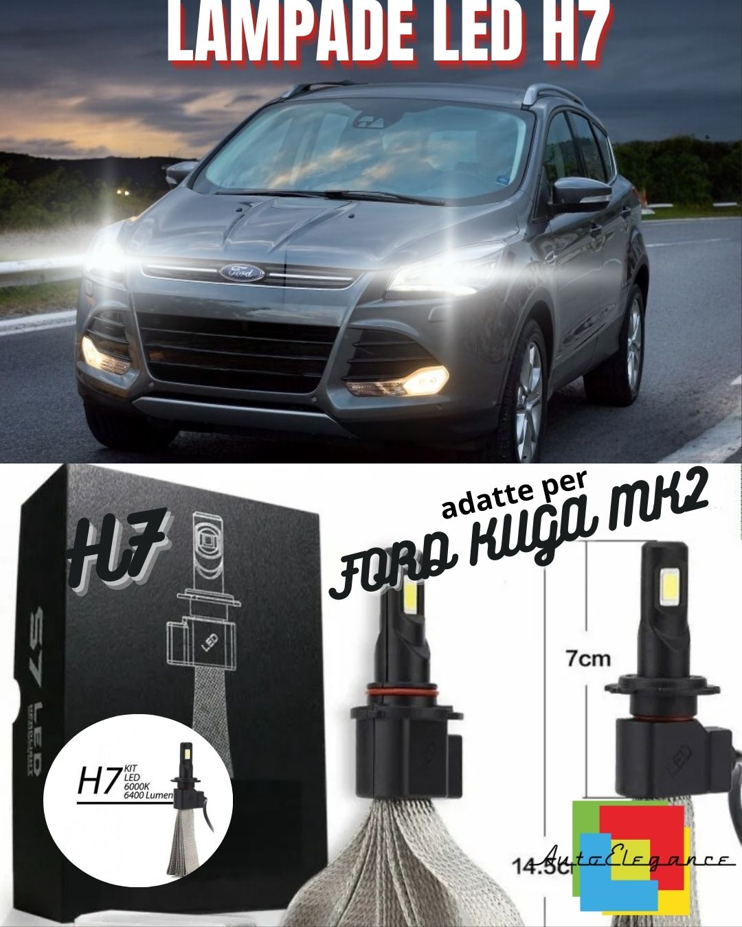 😎KIT FULL LED H7 CANBUS FORD KUGA MK2 6000K XENON 6400 LUMEN + SUPPORTI😎