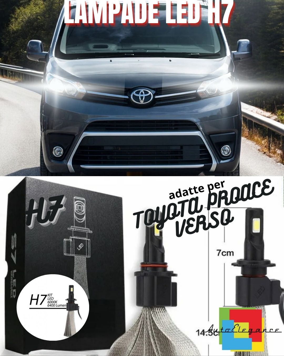 🖤KIT FULL LED TOYOTA PROACE VERSO LAMPADE LED H7 6000K BIANCO 6400 LUMEN🖤