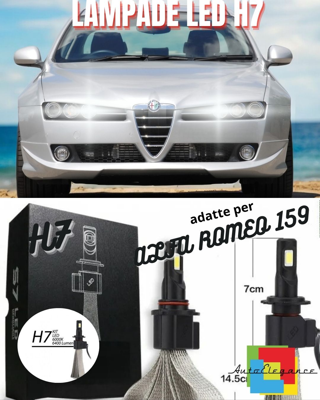 LED HIGH BEAM ALFA ROMEO 159 LED LAMPS H7 6000K NO ERROR 6400 LUMEN 