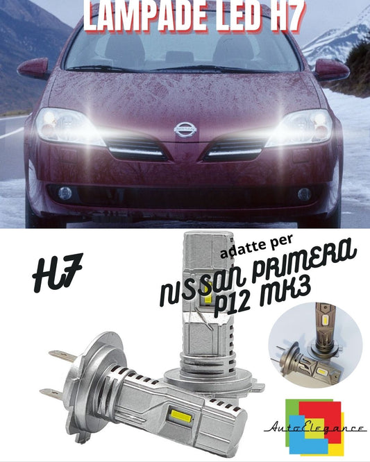 KIT LED H7 NISSAN PRIMERA P12 MK3 6000K BIANCO 6000 LUMEN CANBUS ABBAGLIANTI
