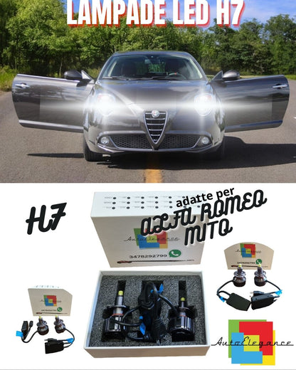 😎KIT FULL LED ALFA ROMEO MITO LAMPADE LED H7 6000K BIANCO GHIACCIO NO ERRORE😎