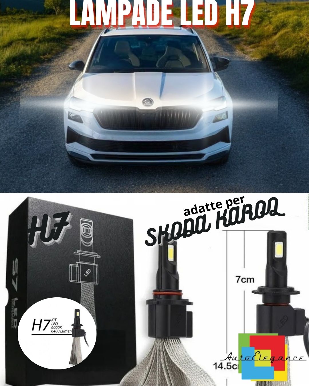 😎KIT LAMPADE H7 LED ABBAGLIANTI SKODA KAROQ 6000K BIANCO NO ERROR 6400 LUMEN😎