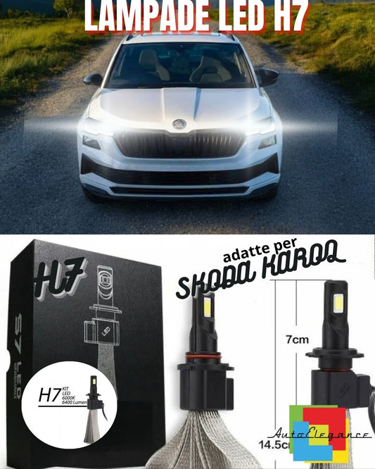😎KIT LAMPADE H7 LED ABBAGLIANTI SKODA KAROQ 6000K BIANCO NO ERROR 6400 LUMEN😎