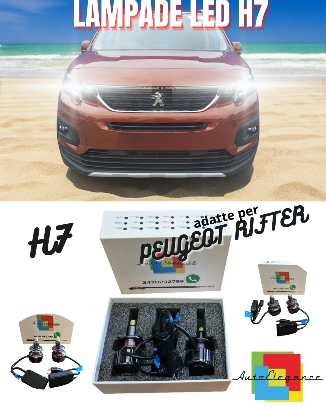 🔥KIT FULL LED H7 CANBUS PEUGEOT RIFTER 6000K WHITE 9600 LUMEN 80W NO ERROR🔥 
