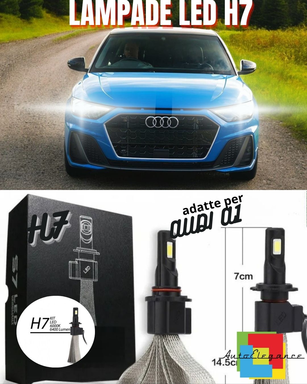 💙KIT LAMPADE ANABBAGLIANTI LED AUDI A1 LED H7 6000K 6400 LUMEN NO ERROR💙