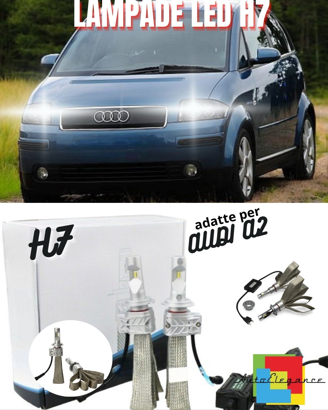 🤩KIT LED H7 6500K FULL CANBUS 8000 LUMEN LED LAMPS FOR AUDI A2🤩 