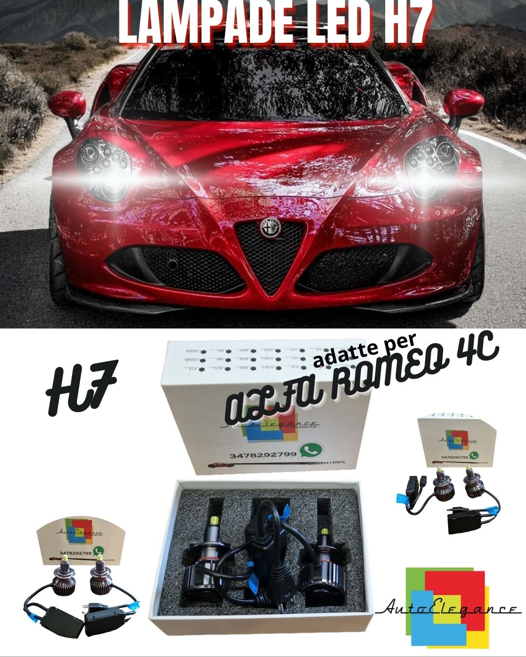 ❤️KIT FULL LED H7 CANBUS ALFA ROMEO 4C 6000K WHITE 9600 LUMEN 80W NO ERROR❤️ 