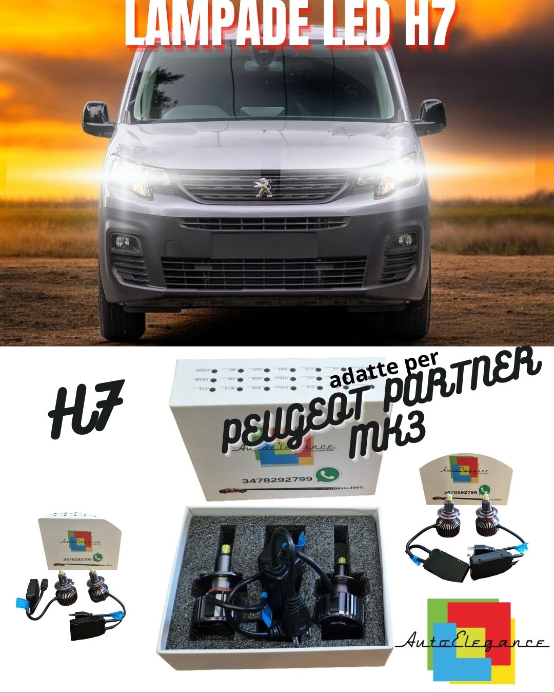 FULL LED KIT H7 CANBUS PEUGEOT PARTNER MK3 6000K WHITE 9600 LUMEN 80W