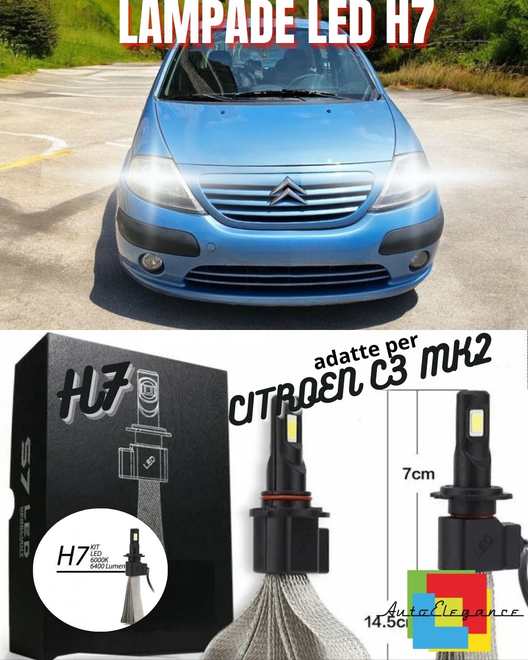 😍KIT FULL LED CITROEN C3 MK2 LAMPADE H7 6000K XENON BIANCO GHIACCIO NO ERROR😍