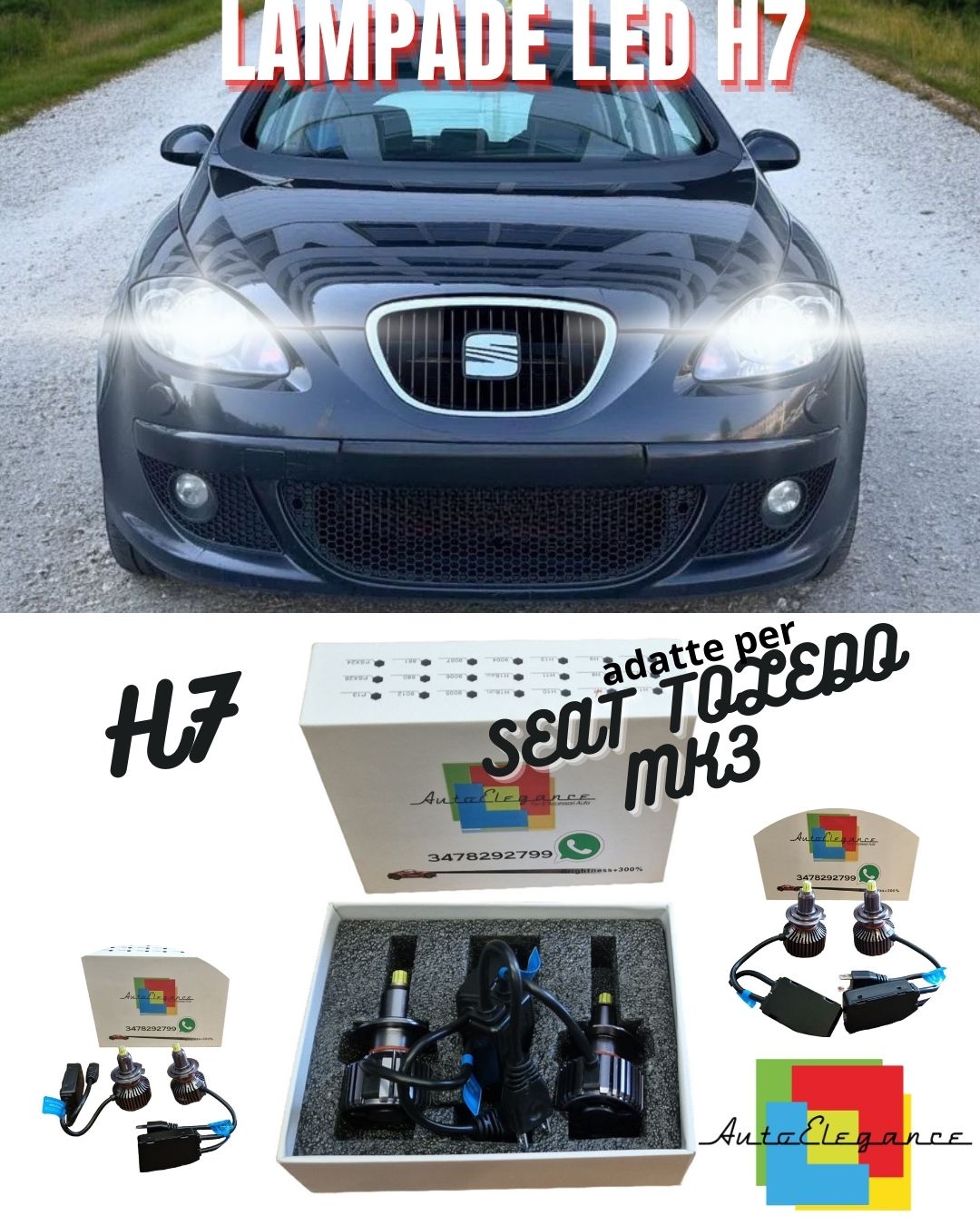 ⭐KIT LED H7 CANBUS SEAT TOLEDO MK3 CON LED A 360° 9600 LUMEN 6000K BIANCO⭐