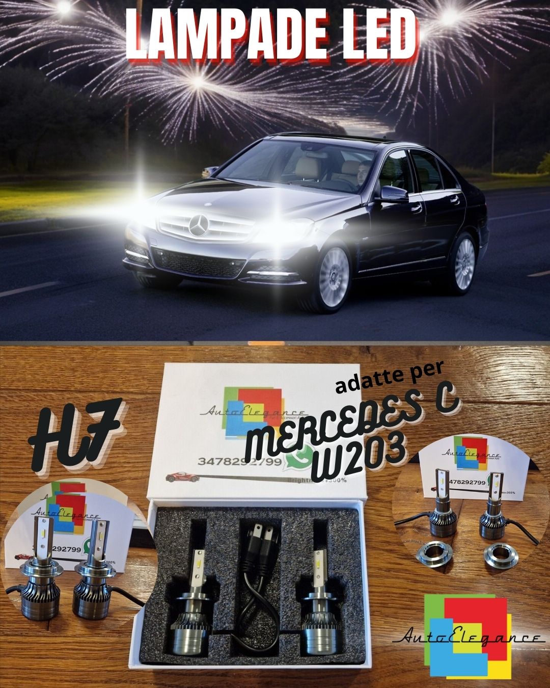 Kit Full LED H7 per Mercedes Classe C W203 ANABBAGLIANTI CANbus Bianco POTENTE