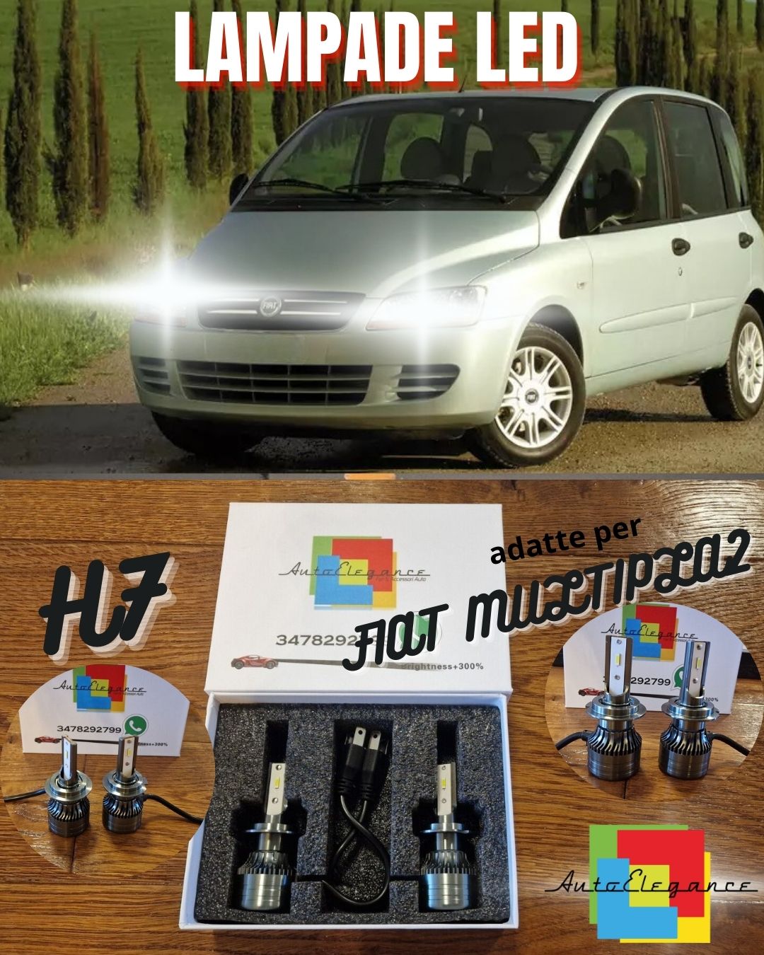 Kit Full LED H7 per Fiat Multipla 2 Luci ANABBAGLIANTI CANbus Bianco POTENTE