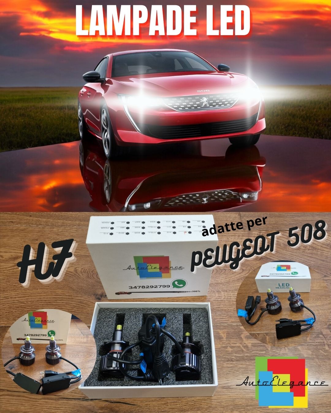 Kit LED H7 per Peugeot 508 2 Anabbaglianti Fari Lenticolari CANbus 6500K 12000LM
