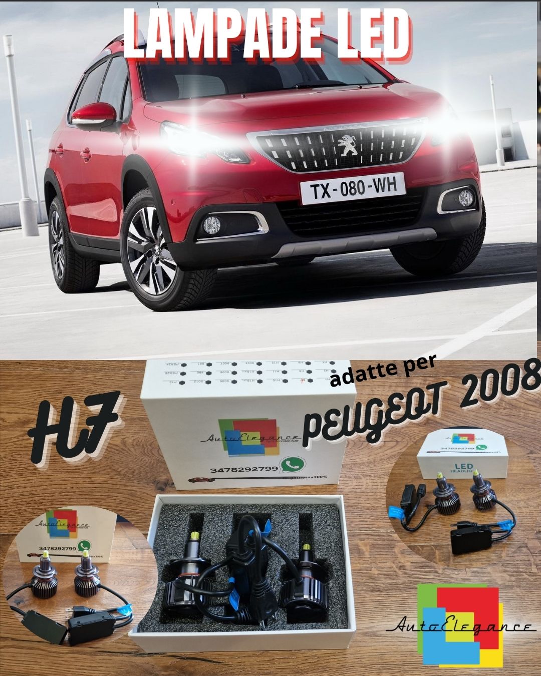 Kit Lampadine LED per Peugeot 2008 2016 Luci ANABBAGLIANTI Lenticolari CANbus