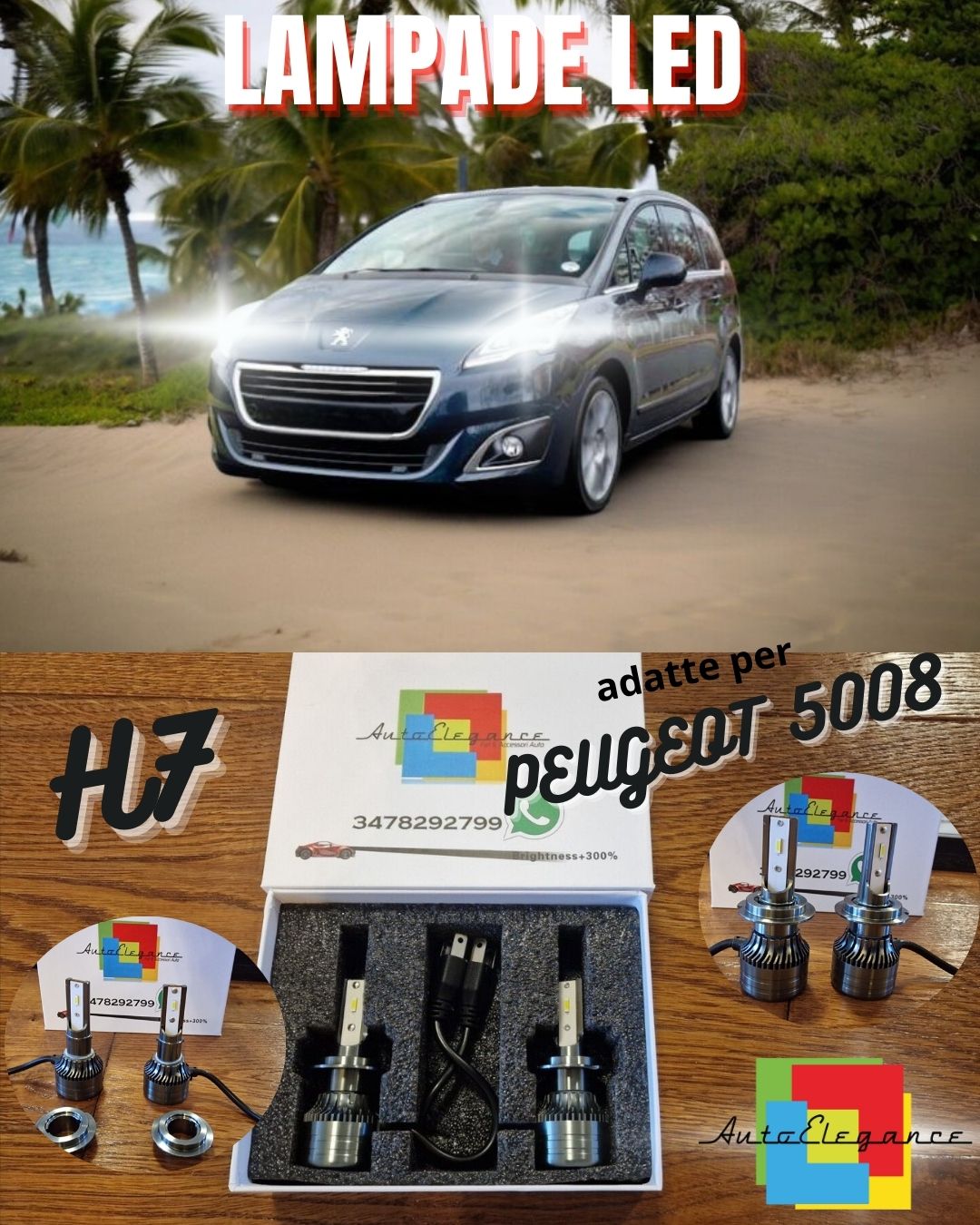 Kit Full LED H7 per Peugeot 5008 Restyling Luci ANABBAGLIANTI CANbus 6500K 8000L