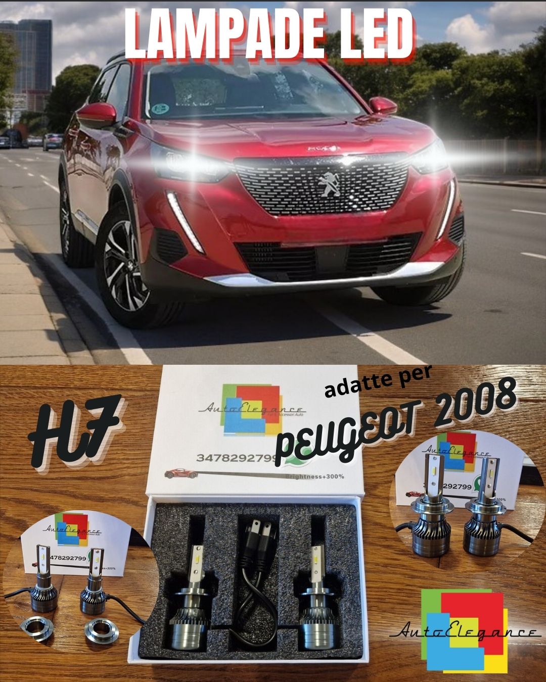 Lampade LED H7 Per Peugeot 2008 2 Luci Bianche ANABBAGLIANTI CANbus 6500K 8000LM