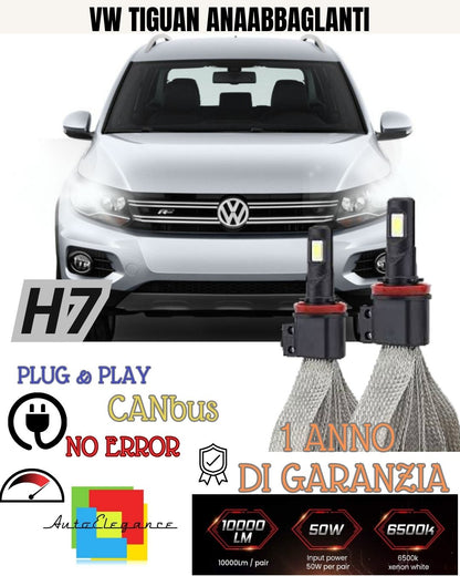 KIT LED H7 VOLKSWAGEN TIGUAN MK2 6000K XENON ANABBAGLIANTI 6400 LUMEN NO AVARIA