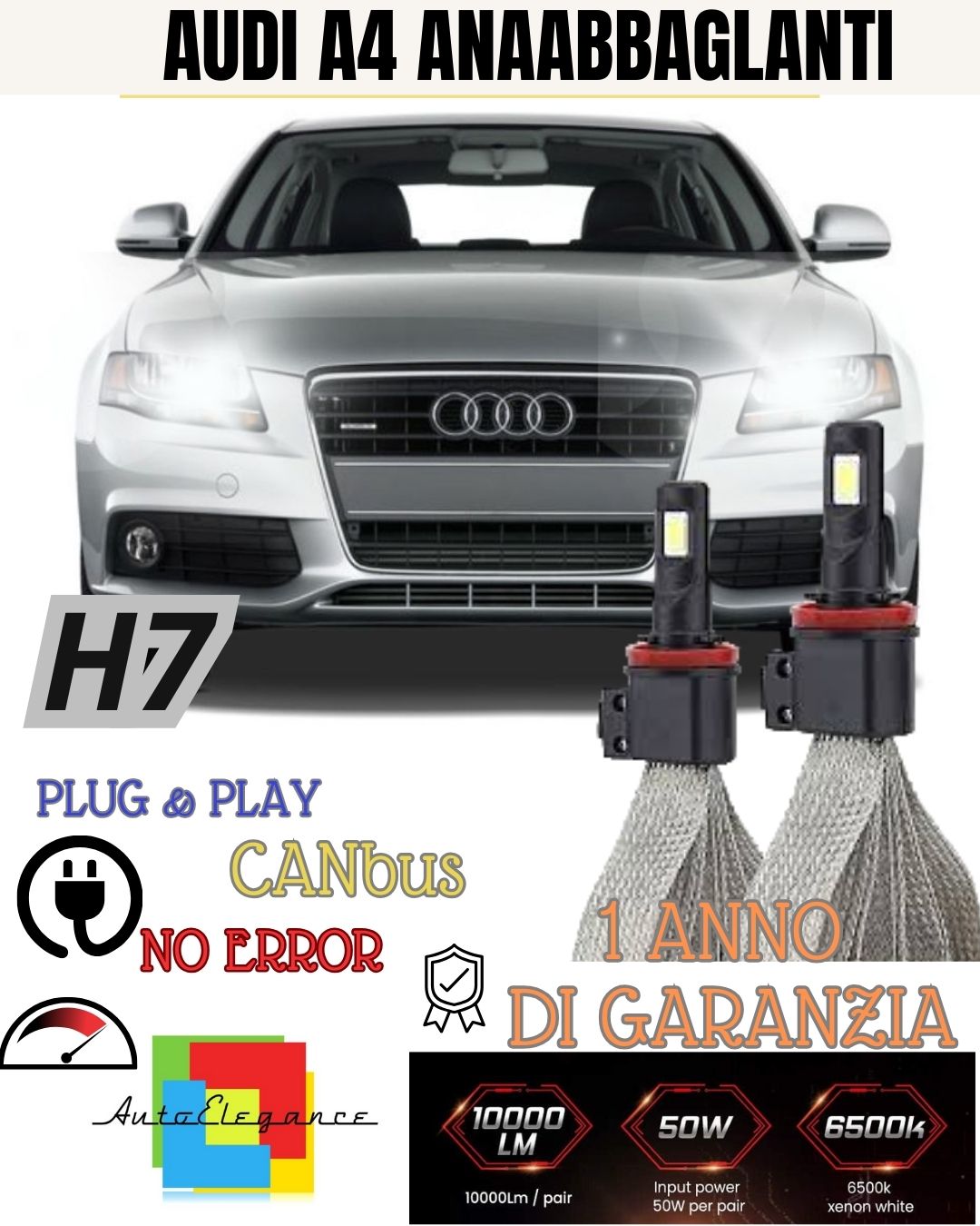 🤩H7 LED KIT AUDI A4 B8 6000K XENON NO FAILURE LOW BEAM 6400 LUMEN NO FAILURE