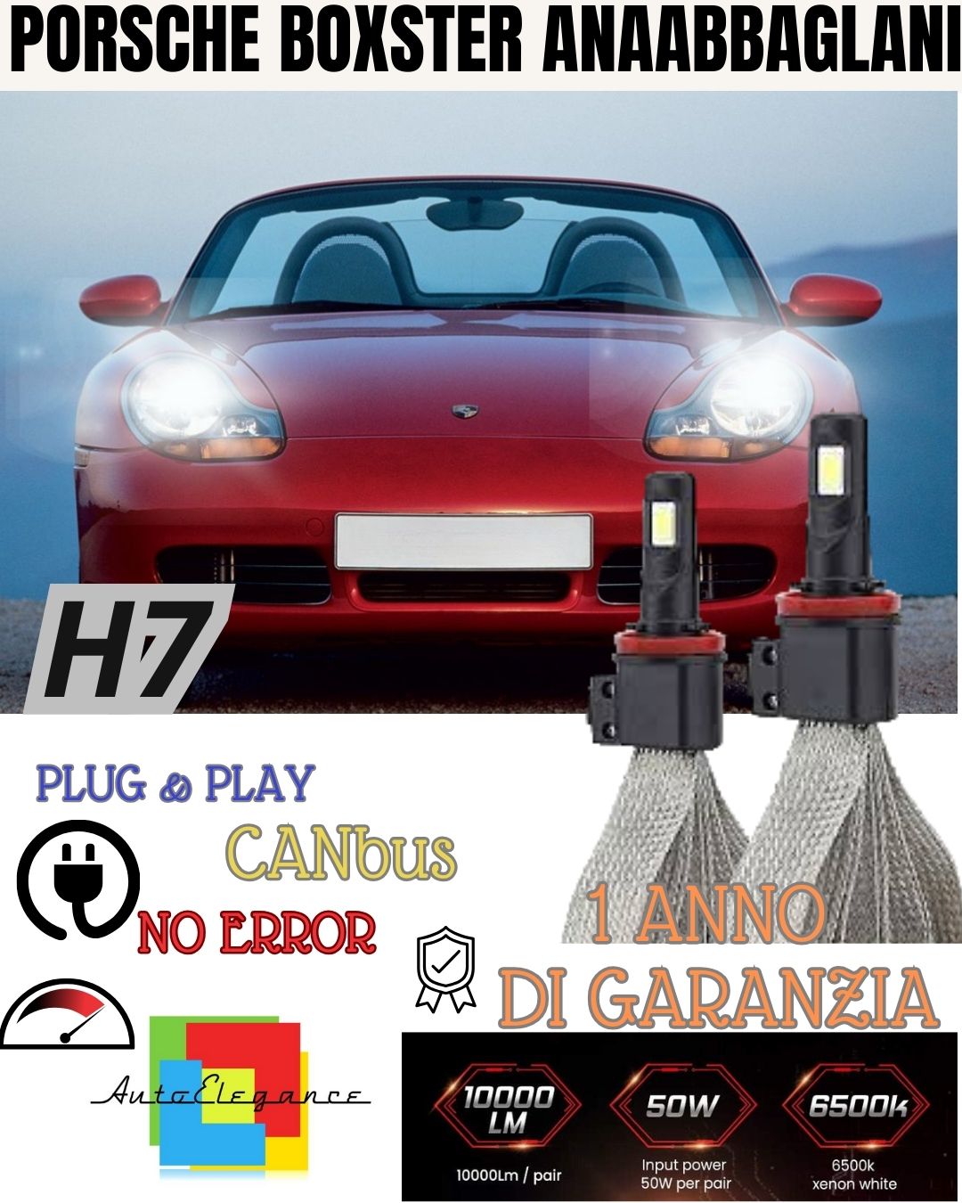 H7 LED KIT PORSCHE BOXSTER 986 6000K XENON LOW BEAM 6400 LUMEN NO FAILURE