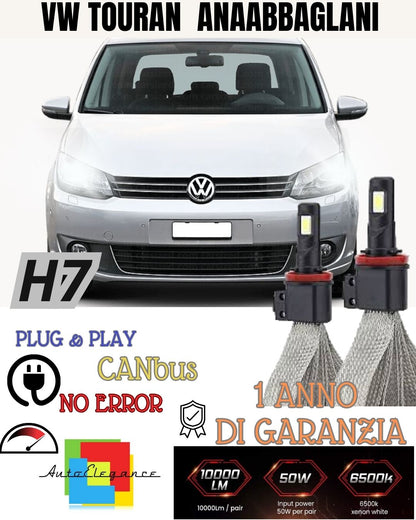 LED KIT H7 VOLKSWAGEN TOURAN 5T1 6000K XENON LOW BEAM 6400 LUMEN NO FAILURE
