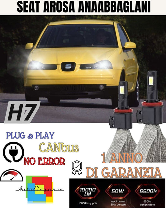 KIT LED H7 SEAT AROSA 6000K XENON ANABBAGLIANTI 6400 LUMEN NO AVARIA LUCI