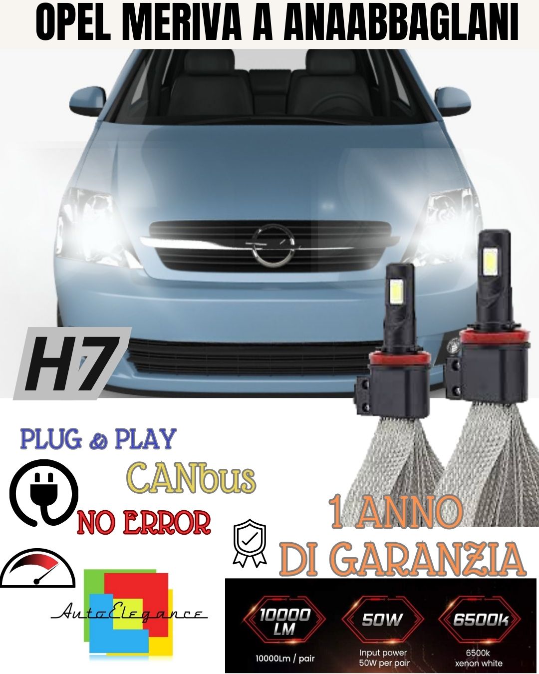 H7 FULL LED KIT FOR OPEL MERIVA LOW BEAM 6000K XENON CANBUS NO FAILURE