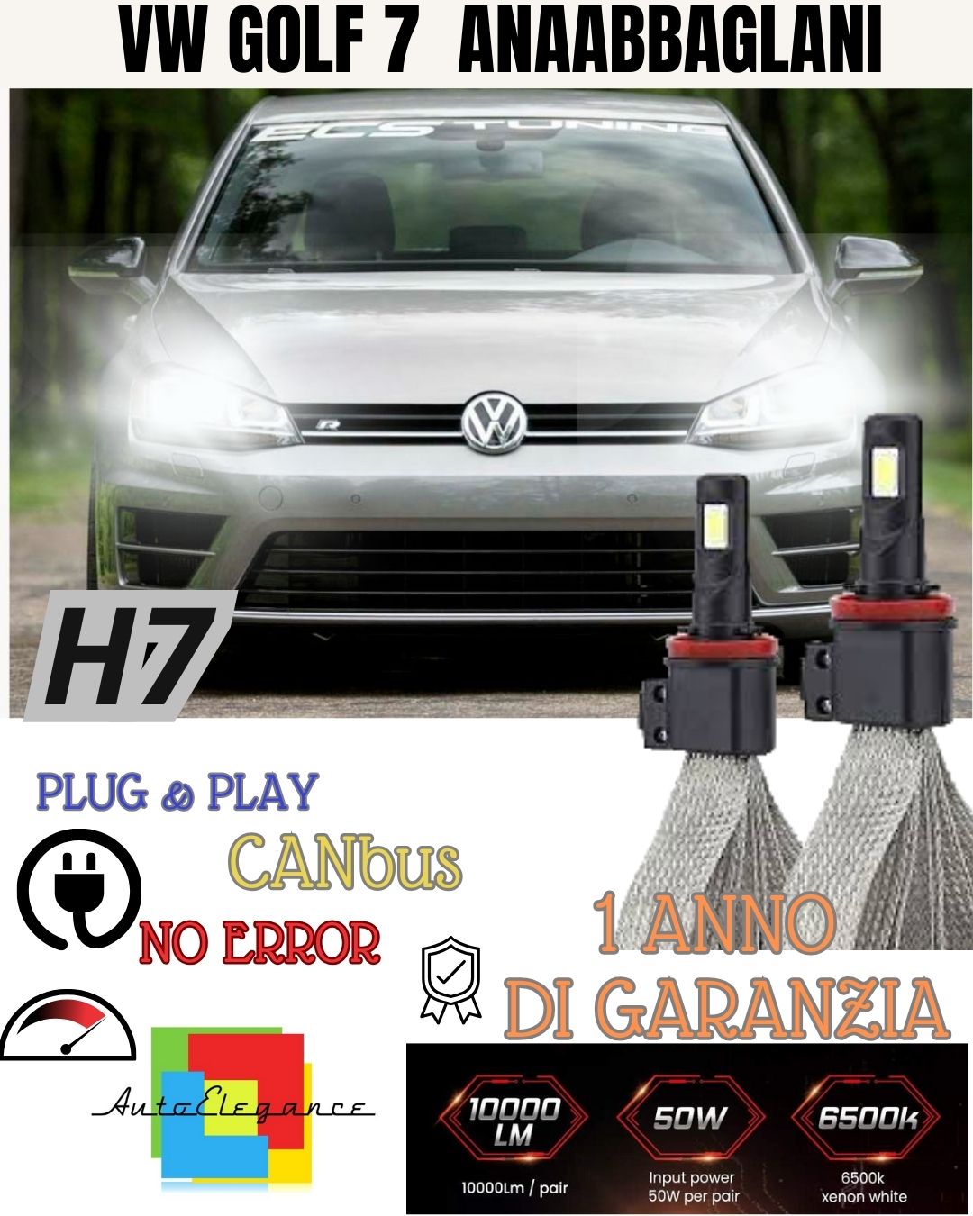 📸 KIT LED H7 VW GOLF 7 VII 6000K XENON ANABBAGLIANTI 6400 LUMEN NO AVARIA LUCI