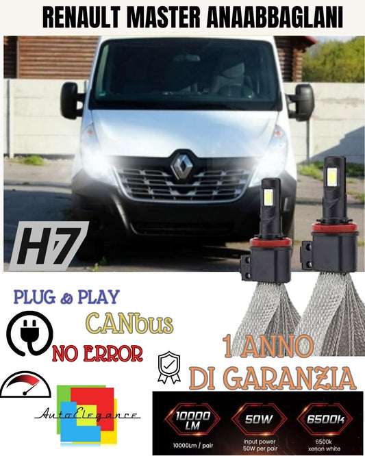 KIT LED H7 RENAULT MASTER MK3 6000K XENON ANABBAGLIANTI 6400 LUMEN NO AVARIA
