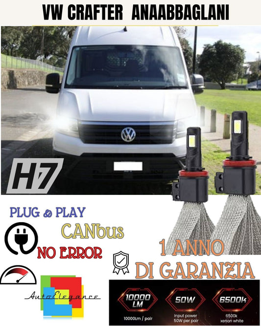 KIT LED H7 VOLKSWAGEN CRAFTER SY 6000K XENON ANABBAGLIANTI 6400 LUMEN NO AVARIA