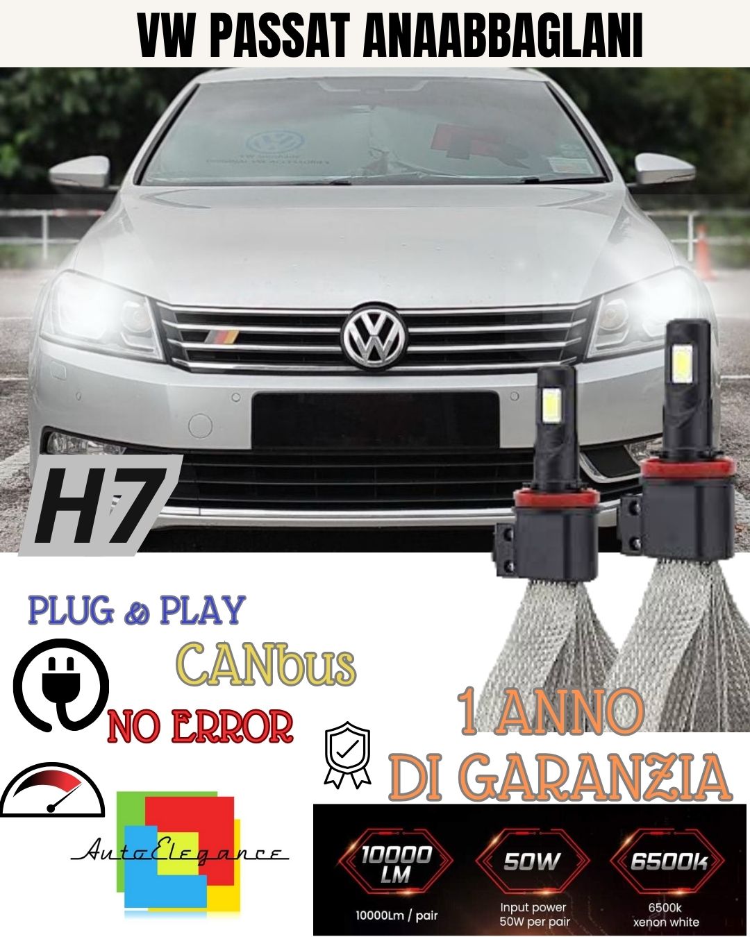 LED KIT H7 VOLKSWAGEN PASSAT B7 6000K XENON LOW BEAM 6400 LUMEN NO FAILURE