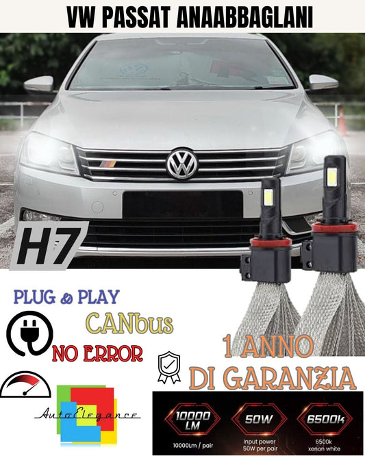 KIT LED H7 VOLKSWAGEN PASSAT B7 6000K XENON ANABBAGLIANTI 6400 LUMEN NO AVARIA