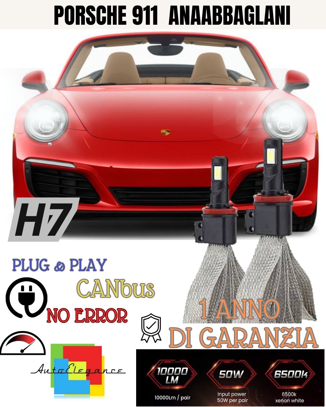 😀😀 KIT H7 FULL LED PORSCHE 911 996 LOW BEAM 6000K XENON CANBUS 6400 LUMEN